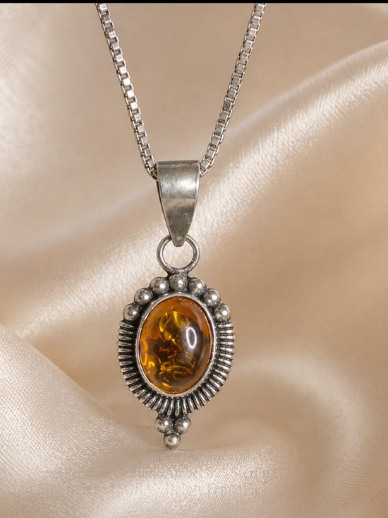 SORAN Jewelry - Pendant SORAN Genuine Amber 925 Sterling Silver signed Dainty Feminine Pendant